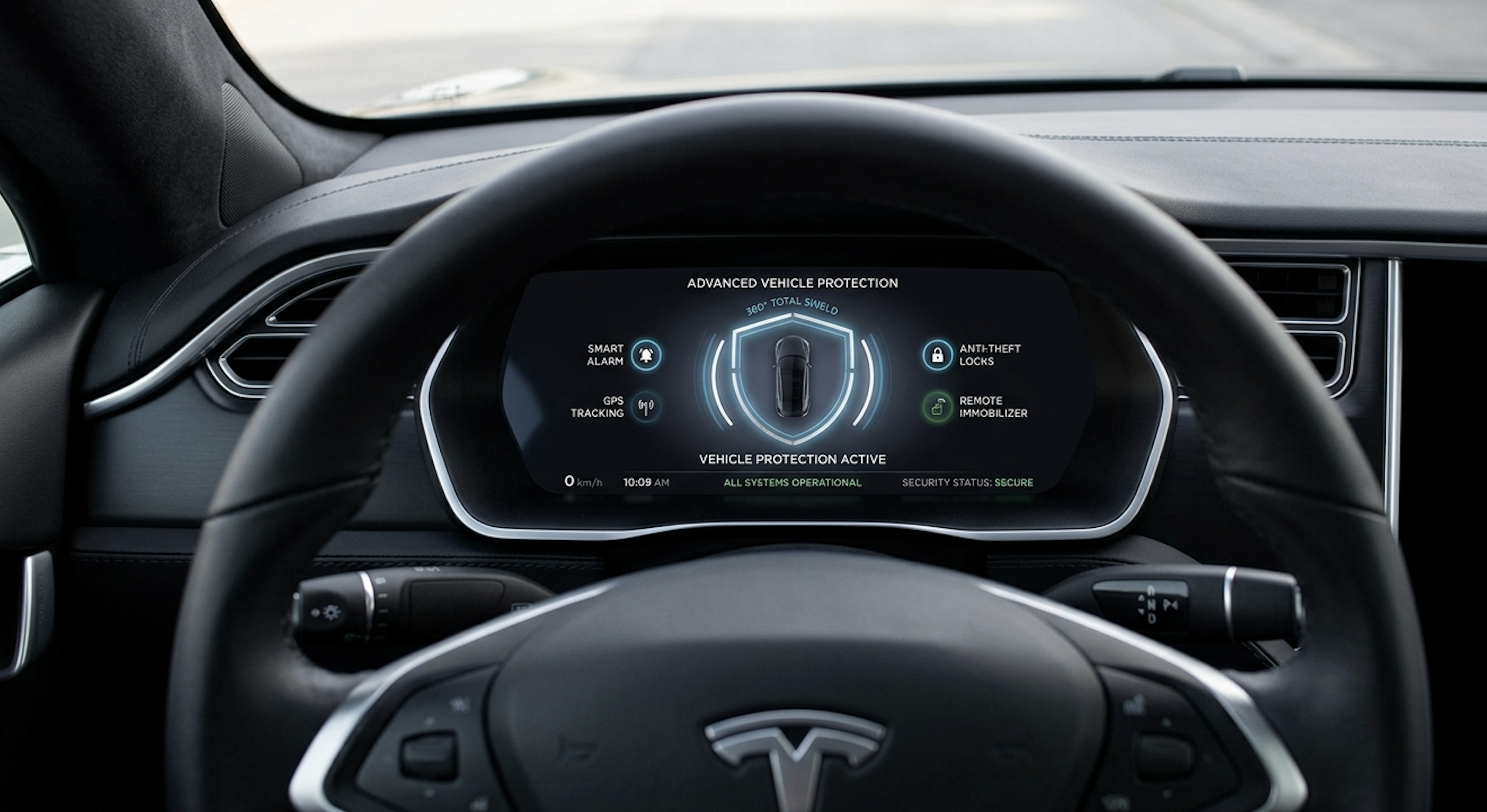 Modern car dashboard overview representing advanced vehicle protection